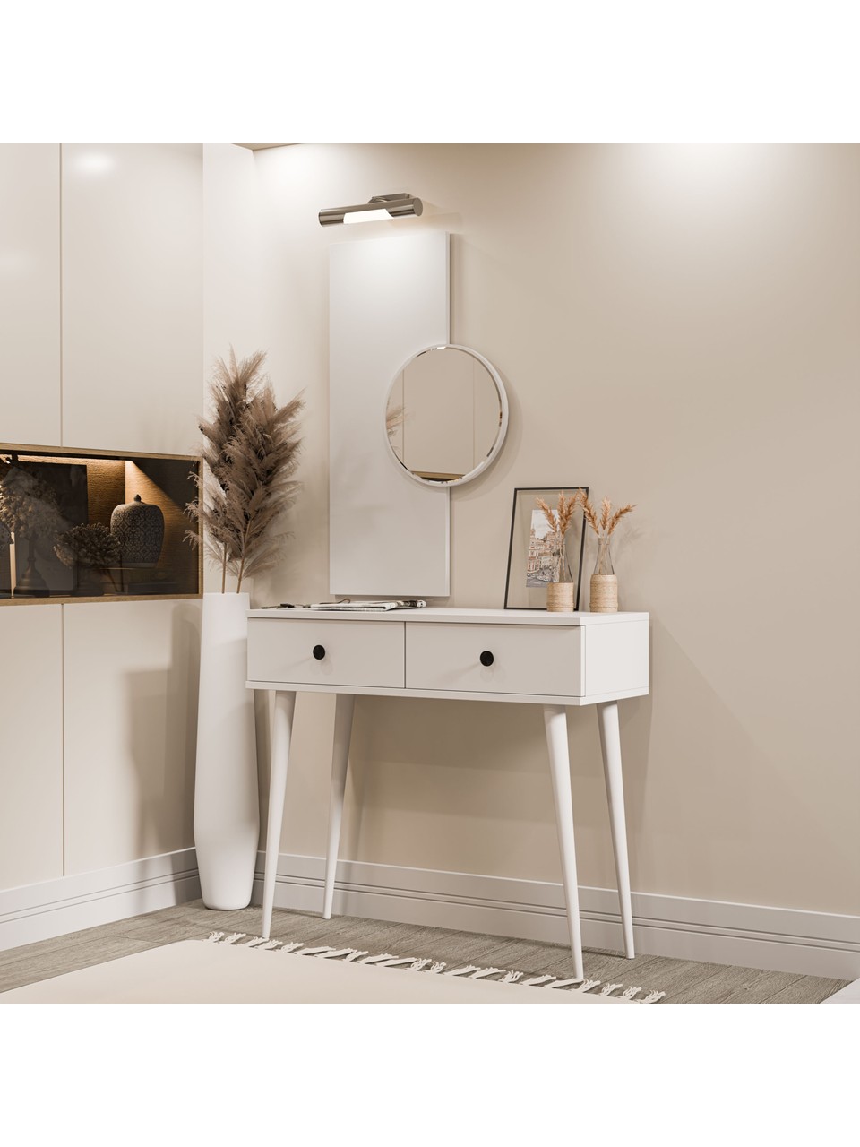 Τουαλέτα με καθρέφτη και ξύλινα πόδια, 6030 ODESA, λευκό, 90χ35χ82εκ., All4home